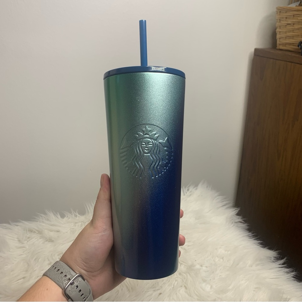 Starbucks 2021 Christmas Holiday Blue/Green Iridescent Gradient Tumbler